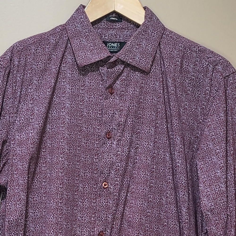 Jones New York Burgundy Patterned Mens Dress Shirt sz 16 34/35